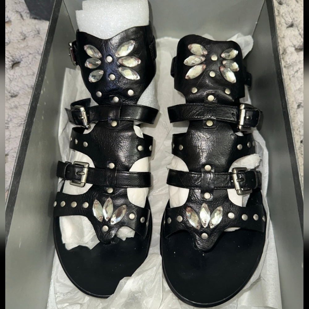 VIA SPIGA Black Studded LEATHER Women's Sandals